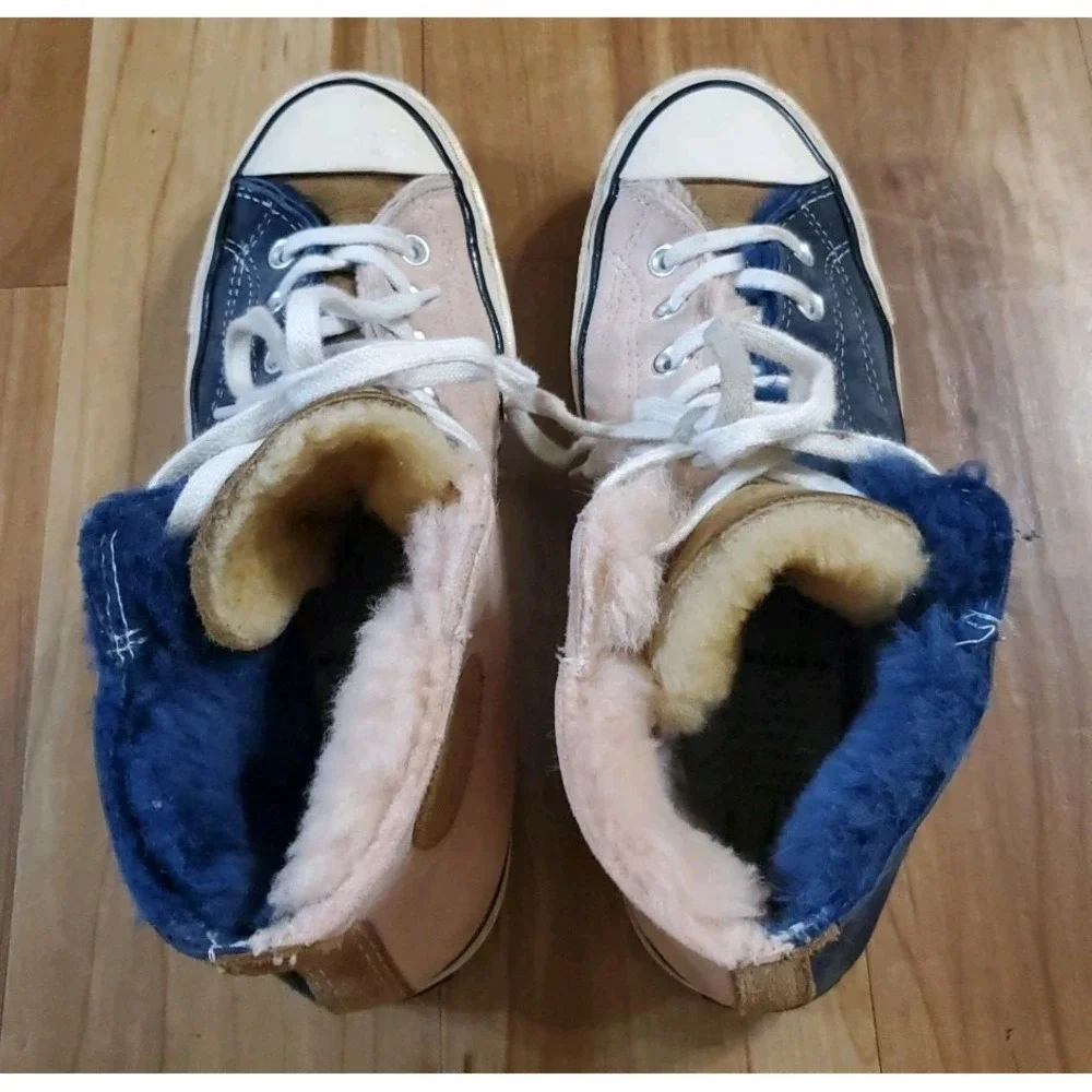 Converse Chuck 70 High Suede Fur Size W 10.5 M 8.5 Navy Blue Pink 166319C
